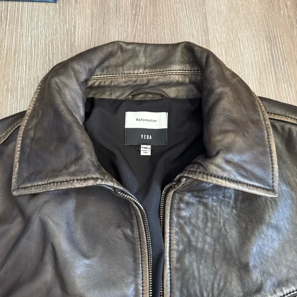 Reformation veda marco oversized leather bomber jacket